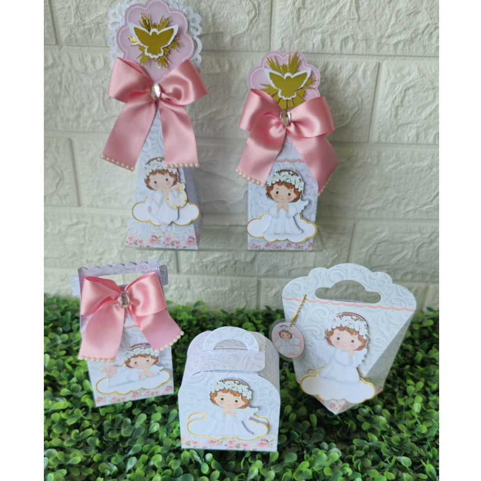 Kit Personalizados Luxo Tema Batizado/Batismo Menina Rosa \ Lembrancinhas Prontas Para Festas Caixinhas Personalizadas
