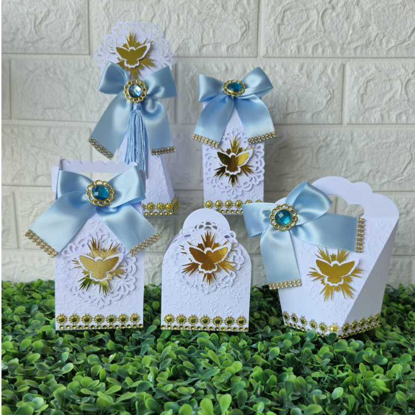 Kit Personalizados Batizado/Batismo Menino Superluxo Caixinhas Para Batizado Azul Lembrancinhas  Para Festas Caixinhas