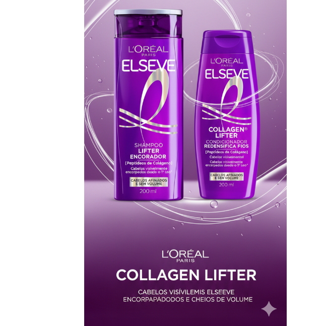 NOVO ELSEVE COLLAGEN LIFTER - SHAMPOO ENCORPADOR + CONDICIONADOR REDENSIFICADOR - 200ML CADA em Oferta na Shopee