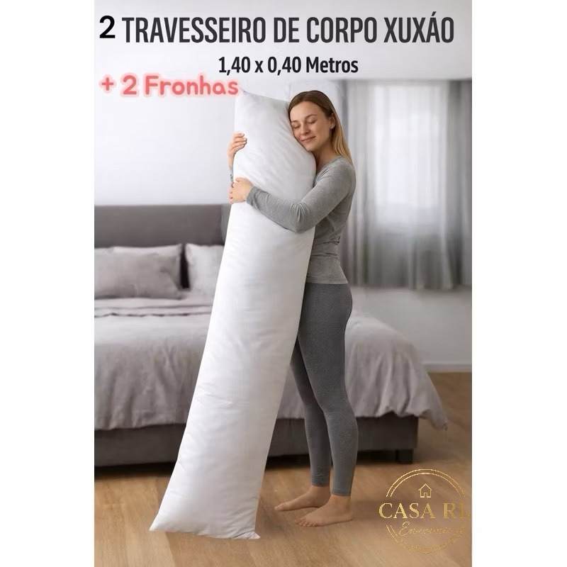 kit 2 Travesseiros de Corpo Xuxão 1.40x40cm + 2 Fronhas com Zíper em Oferta na Shopee