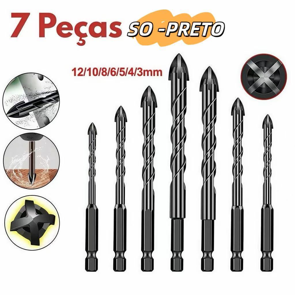 Kit 7Pcs Jogo De Brocas Hexagonais Cruzadas De 3-12mm 4 - Bordas Para o  Porcelanato Concreto Vidro. em Oferta na Shopee