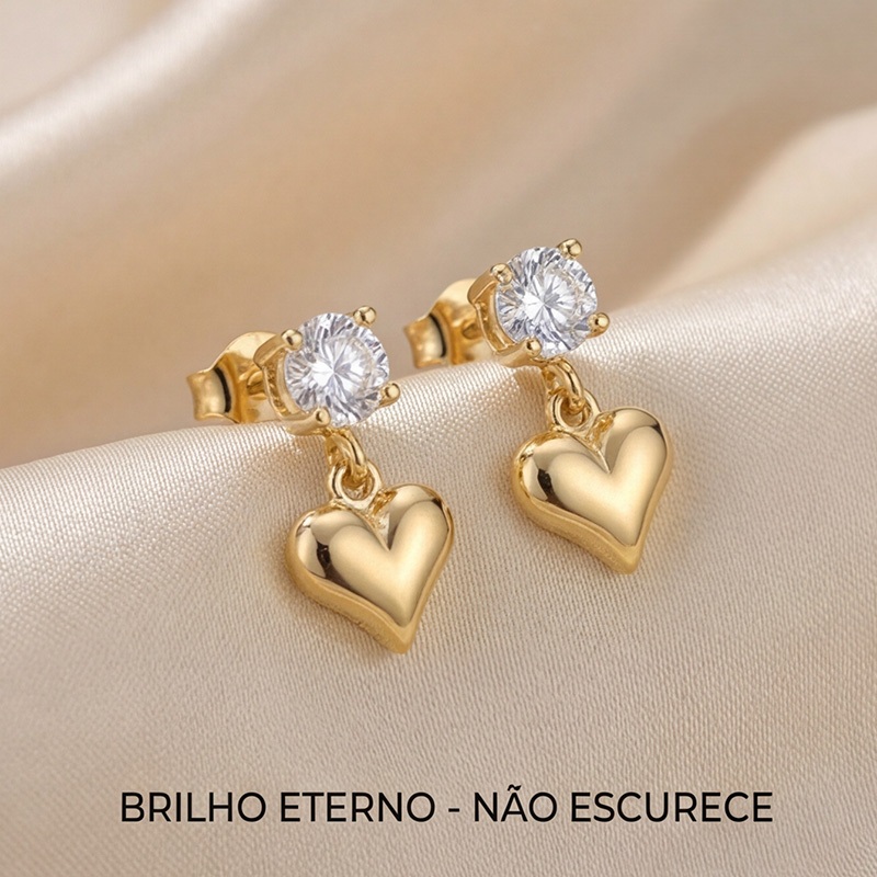 Brinco Feminino Coração com Zircônia 18K • Não Escurece • Luxo Delicado em Oferta na Shopee