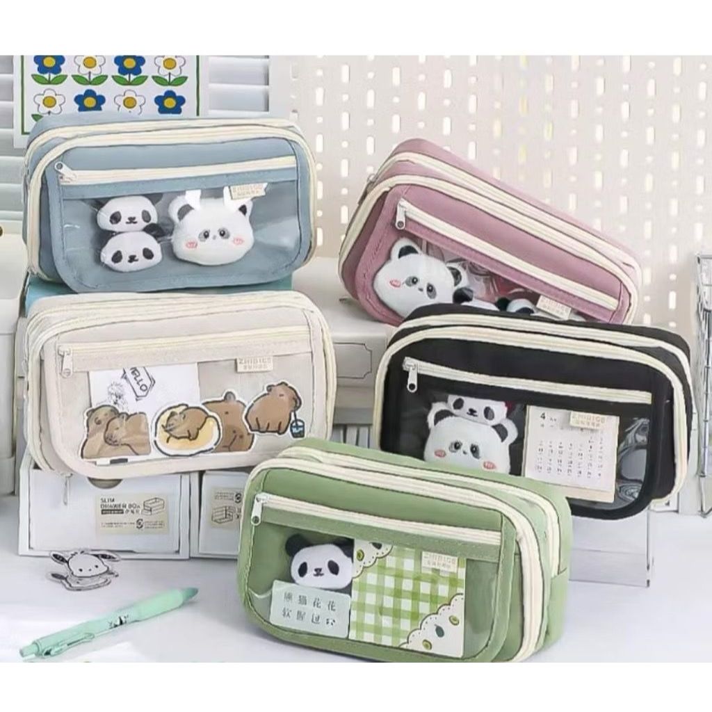 Novo Estojo Transparente Grande Capacidade para Alunos Escola ,com bolso na frente um fecho de click-CYC em Oferta na Shopee