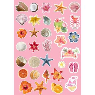 Kit 32 Adesivos Verão Praia– Impressos em Papel Adesivo para Journal, Aesthetic e Scrapbook em Oferta na Shopee