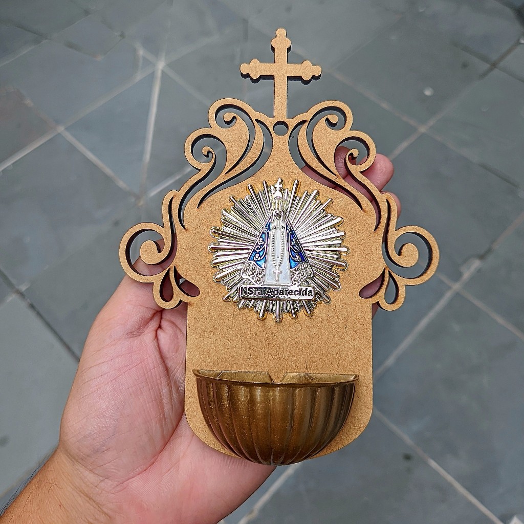 Porta Agua Benta Nossa Senhora Aparecida Pia Para Agua Benta Madeira Crua Religiosa
