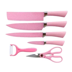 Jogo De Facas Inox com Descascador E Tesoura 6 Peças, Rosa/Azul
