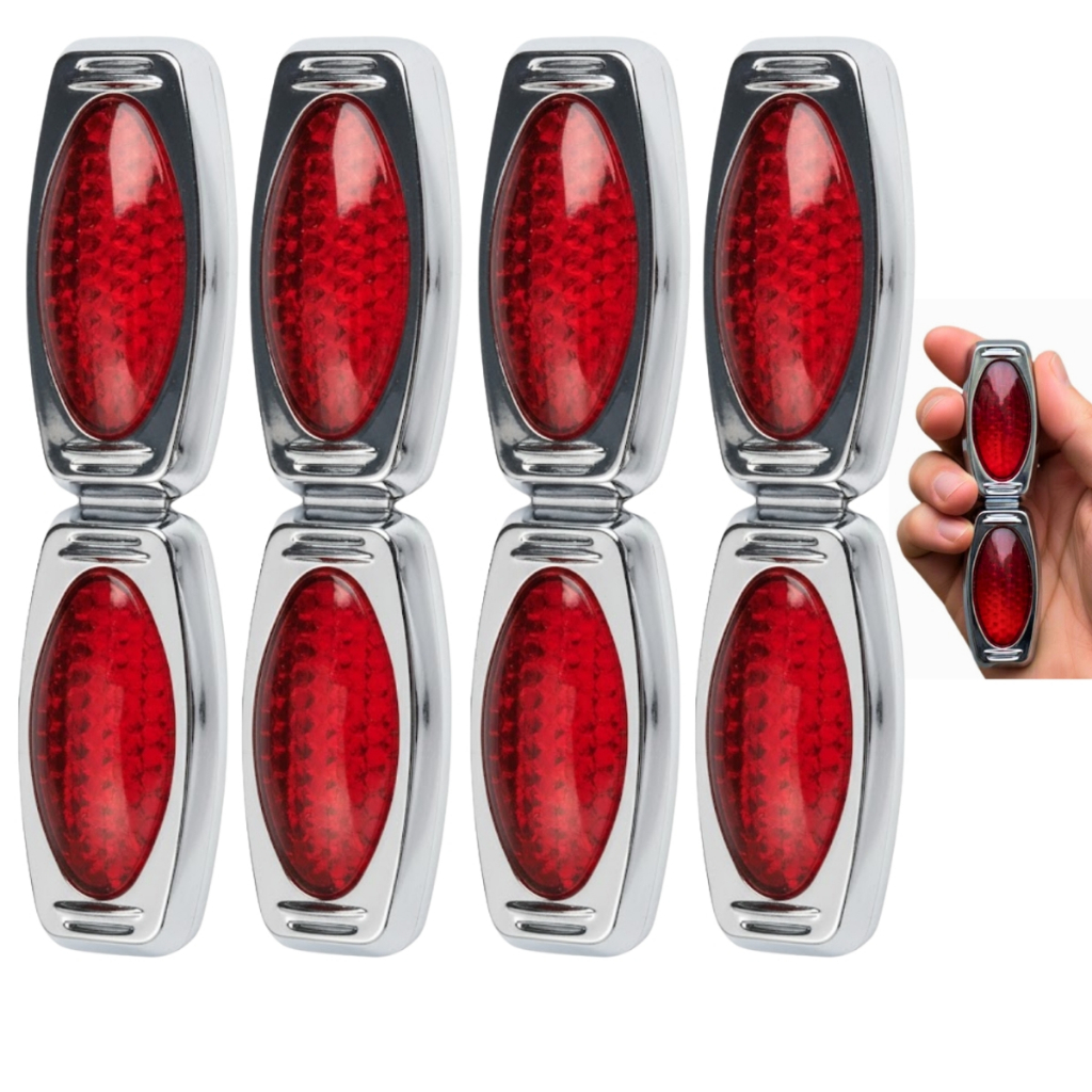 Kit 1/2/4 Protetor de Porta Automotivo Cromado Carro Refletor Olho De Gato Vermelho