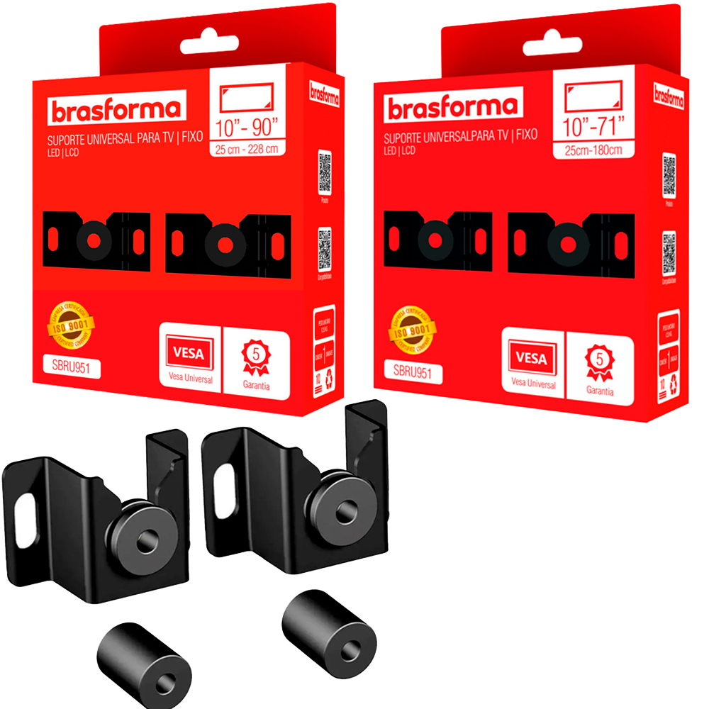 Kit 2 Suporte De Tv 10 - 71Pol. Fixo Universal Resistente Painel Parede Sala Kit Instalação Completo