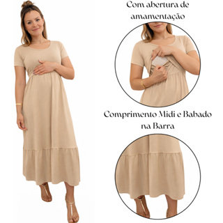 Vestido Amamentação Gestante Pós Parto Maternidade Casual Confortável Amamentar Midi Chá de Bebe Soltinho P ao GG Elegan em Oferta na Shopee