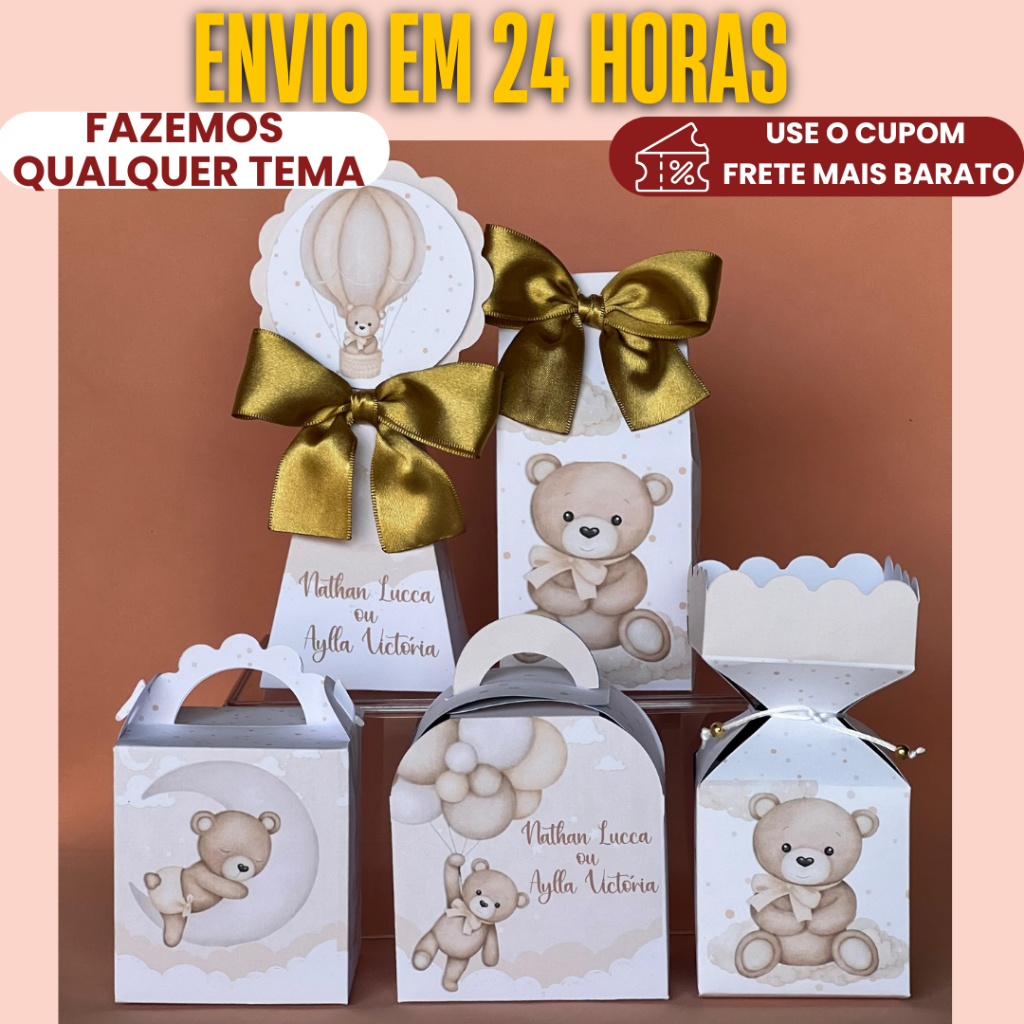 Lembrancinha Personalizada PEGUE E MONTE Chá de revelação Ursinho - Kit Festa para mesversario chá de fraldas
