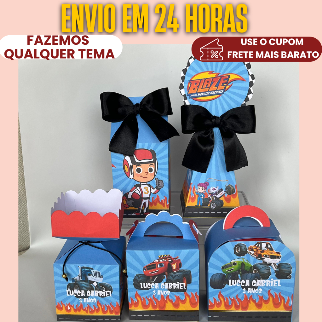 Lembrancinha Personalizada PEGUE E MONTE Blaze Carros Monstros - Kit festa aniversário, caixinha