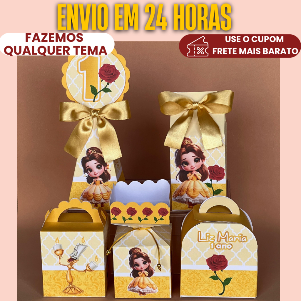 Lembrancinha Personalizada PEGUE E MONTE Bela e a fera - Kit festa aniversário, mesversario, caixinha