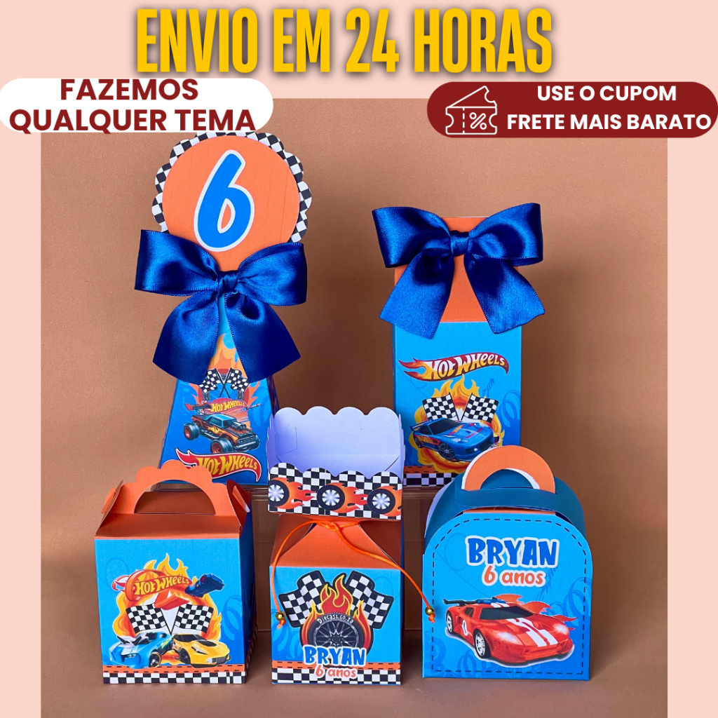 Lembrancinha Personalizada PEGUE E MONTE Hot Wheels Carros corrida - Kit festa aniversário, mesversario, caixinha