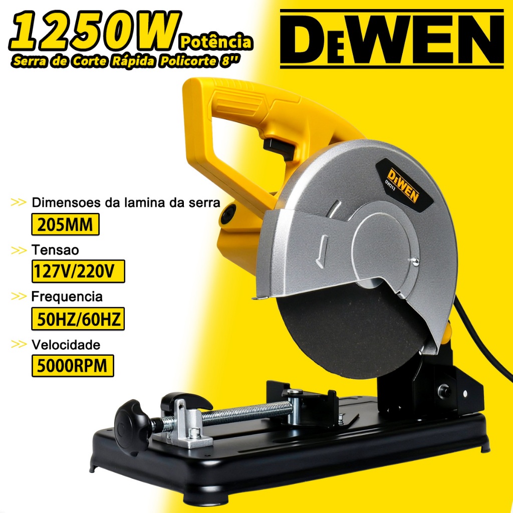 Serra de Corte Rápida Policorte 8'' 1250W 205MM 5000rpm Profissional Serra Circular 【127V/220V】