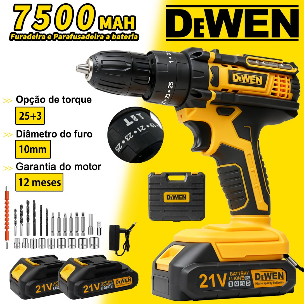 Parafusadeira Furadeira de Elétrica Sem Fio Impacto 2Bateria 3 funções Kit Completo Acessórios 28pcs em Oferta na Shopee