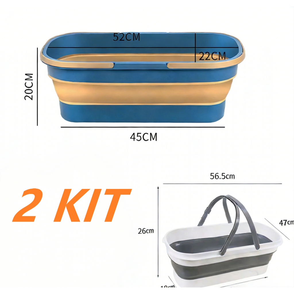 Balde Dobrável Retangular de Silicone com Alça Retrátil - Prático para Lavagem, Grande Capacidade