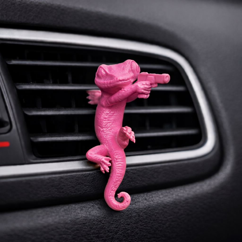 Lagartixa Gecko Pistola 3D p/ Difusor de Ar do Carro | Acessório Decorativo Personalizado | Enfeite Miniatura