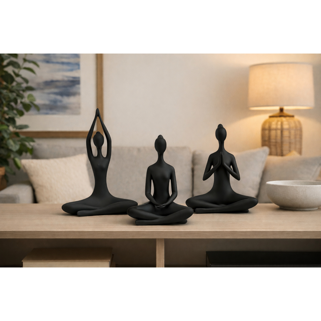Kit 3 Esculturas Yoga Namastê Pilates – Decoração Zen Moderna para Sala e Escritório