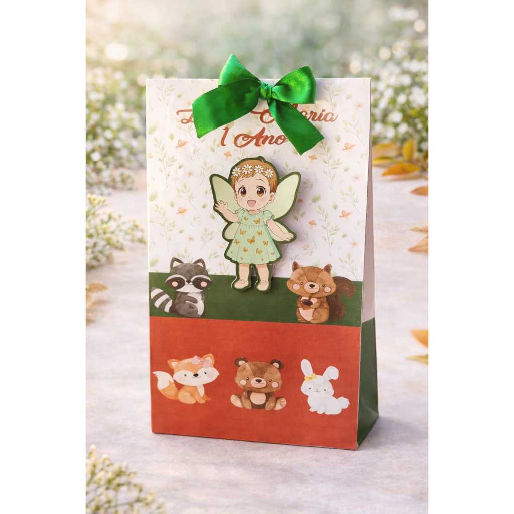Sacola Bosque Encantado Personalizada com Nome- aplique 3D | Lembrancinha Infantil Luxo | Sacolinha Surpresa Aniversário