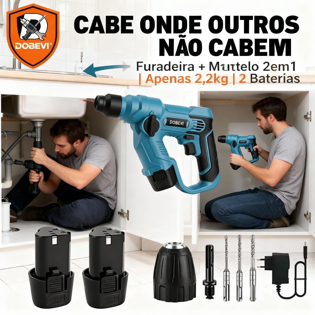 Mini Martelete Rotativo Rompedor Sds Plus C/2 Bateria Dobevi Azul-celeste 127/220v 60hz em Oferta na Shopee