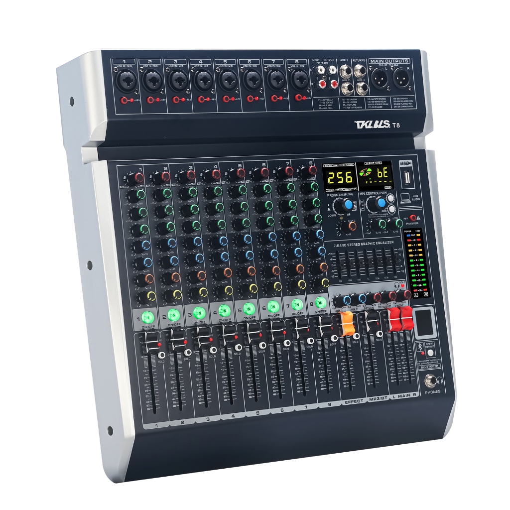 T8 Mesa De Som 8 Canais Mixer De áudio Phantom 48+v Com Atraso E Efeitos De Som Bluetooth USB Elétrico Tela LCD em Oferta na Shopee