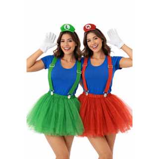 KIT Fantasia Super Mario + Luigi + 4 ITENS / Tiara Mario Bros+ Tiara Luigi + Saia + Suspensório + Luva (Bigode) e luva em Oferta na Shopee