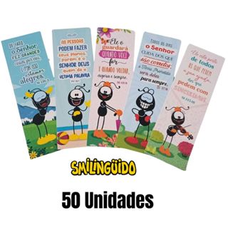 Kit 50 Marca-Páginas do Smilinguido Especial com Brilho Glitter e Relevo em Oferta na Shopee