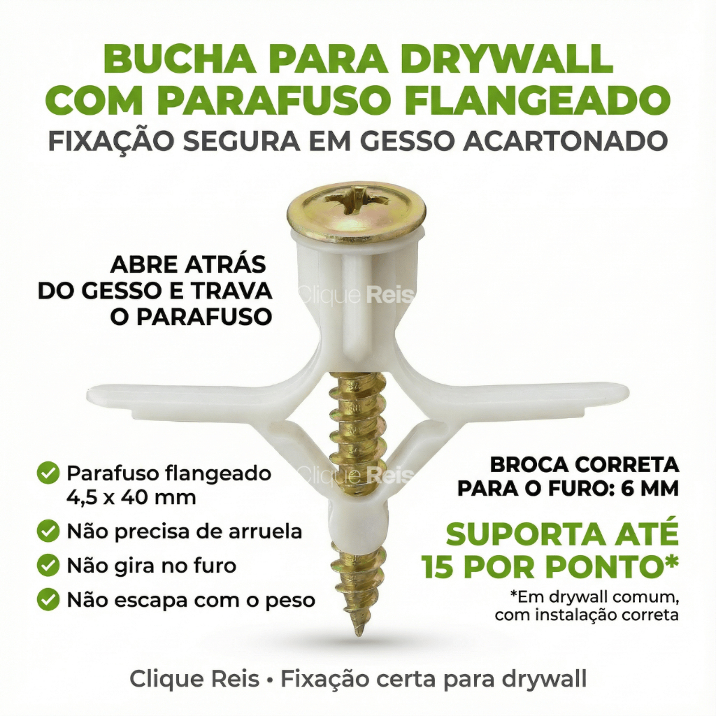 PARAFUSO E BUCHA PARA DRYWALL GESSO KIT PHILLIPS FLANGEADO BUCHA BORBOLETA 4,5X40 em Oferta na Shopee