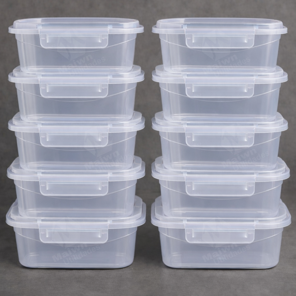 Kit 10 Marmita Fitness Potes 1200ml com Travas Laterais BPA Free | Organizador de Alimentos Freezer em Oferta na Shopee