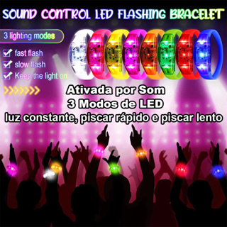 Até 50 Pulseiras LED Ativada por Som que Pisca ao Música com 3 Modos de Luz para Festa, Aniversário, Balada e Formatura em Oferta na Shopee