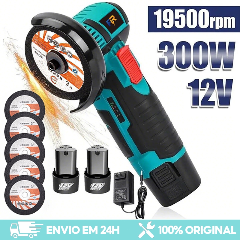 Mini Esmerilhadeira Angular Sem Fio 12V com 2 Baterias e 5 Discos em Oferta na Shopee