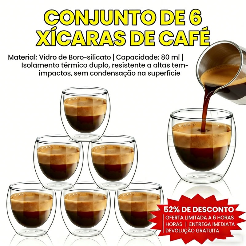 【Envio Imediato】Copo de Vidro Tipo Xícaras para Café Jogo com 6 Copos 80ML Isolamento Térmico Duplo em Oferta na Shopee