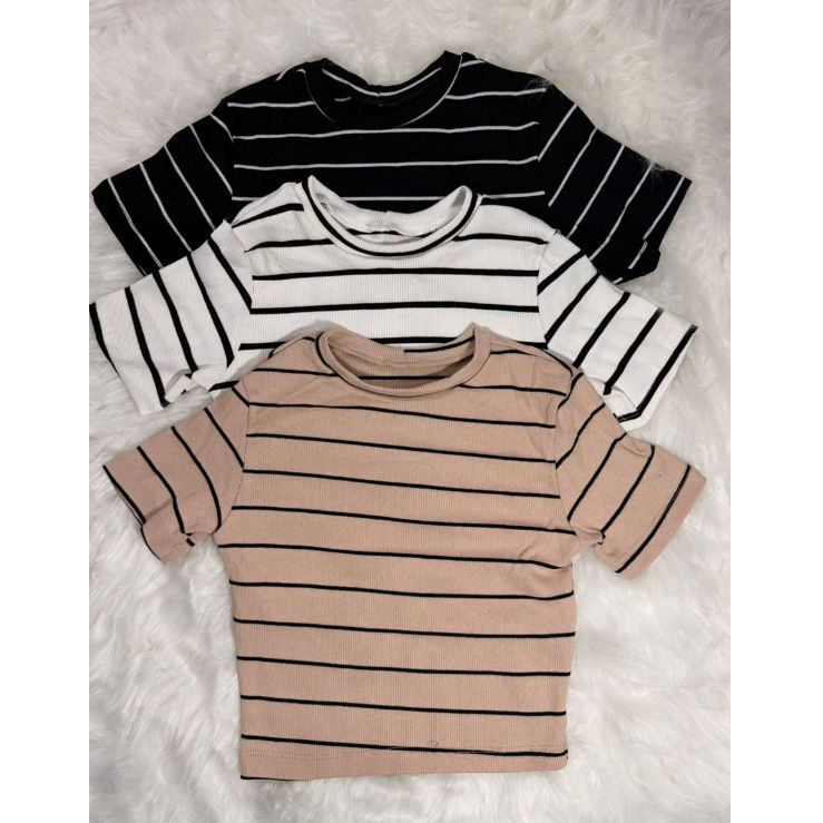 Kit 3 Blusa Feminina Manga Curta com Tecido Canelado Confortável em Oferta na Shopee