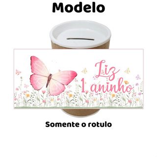 Rótulo adesivo personalizado para cofrinho ou tubolata tema Jardim das Borboletas lembrancinha de festa em Oferta na Shopee
