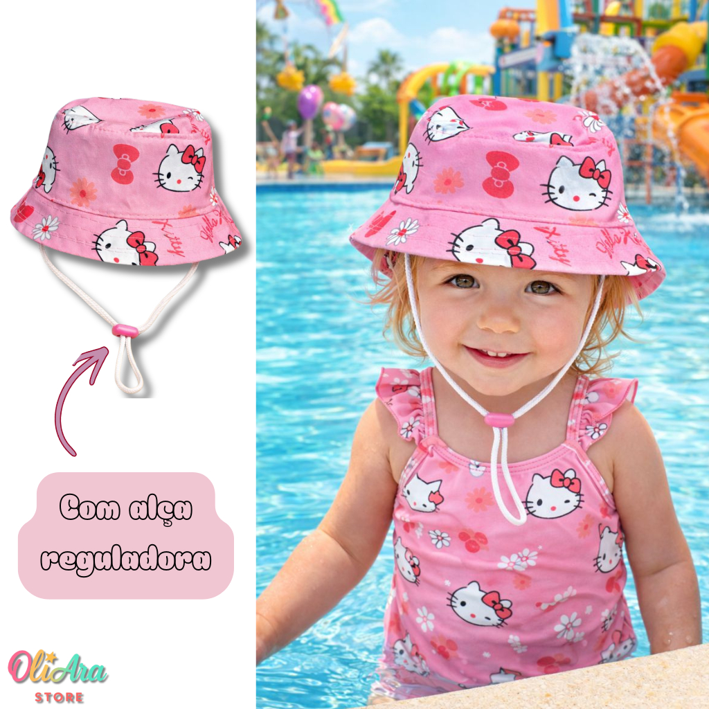 Chapéu Bucket Bebê Infantil com Cordinha e Regulagem Praia Piscina Viagem