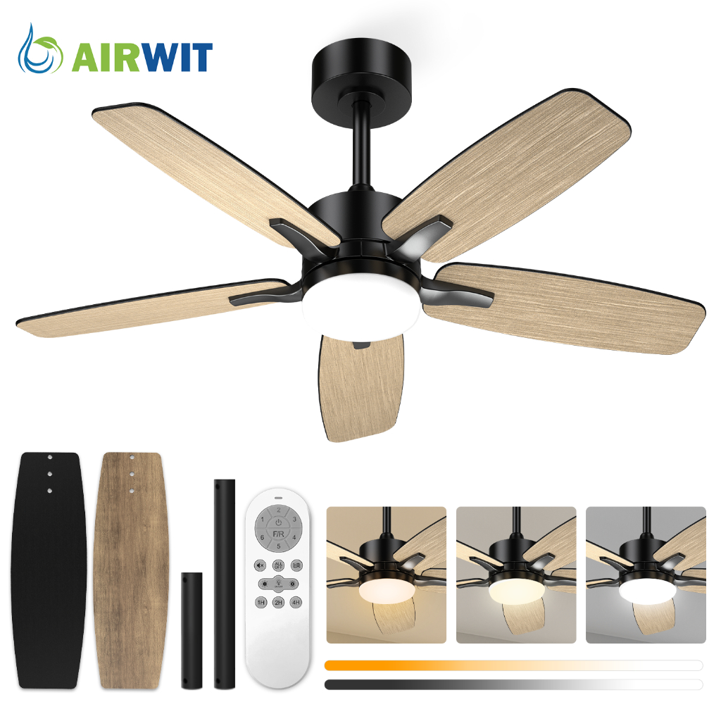 Ventilador de Teto 42" Luz LED 18W 3 Cores Controle Remoto 5 Pás 6 Velocidades Timer Econômico Silencioso Bivolt