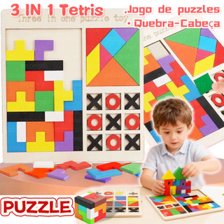MEDOOSI 3 em 1 Tetris Brinquedo Quebra Cabeça de Madeira 3D Colorido/Jogo Tangram Montess…