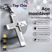 Colar Religioso Masculino com Cruz Pai Nosso em Aço Inoxidável
