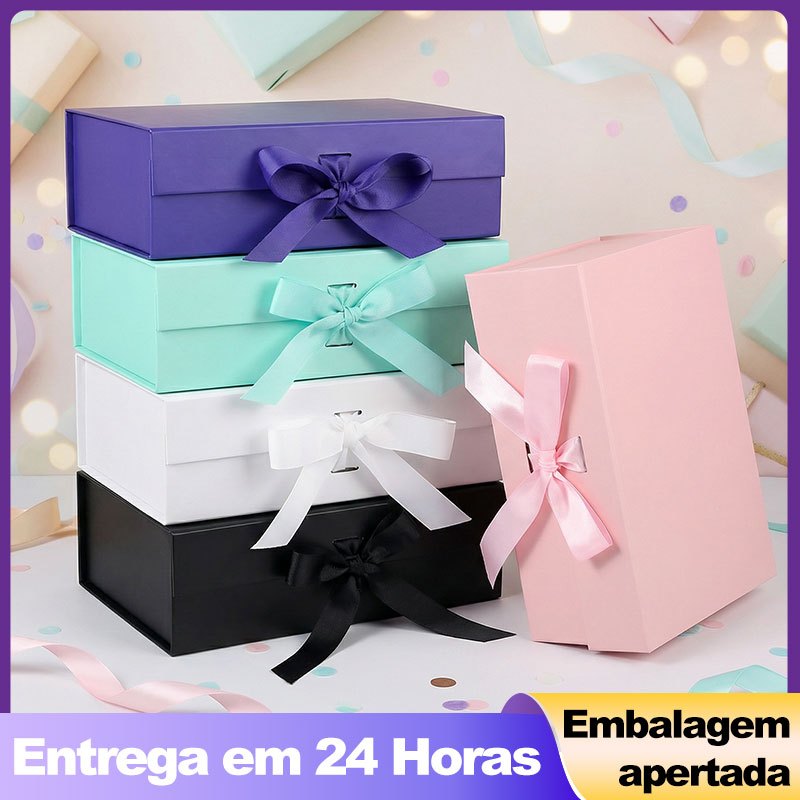 Caixa Presente Rígida Dobrável com Imã e Laço - Para Joias, Doces e Lembrancinhas 22x8.5x17cm