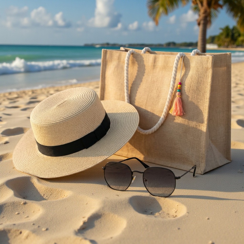 Kit Praia De Feminino Luxo Chapéu Paris + Bolsa de Palha +  Óculos,  Piscina, Passeios