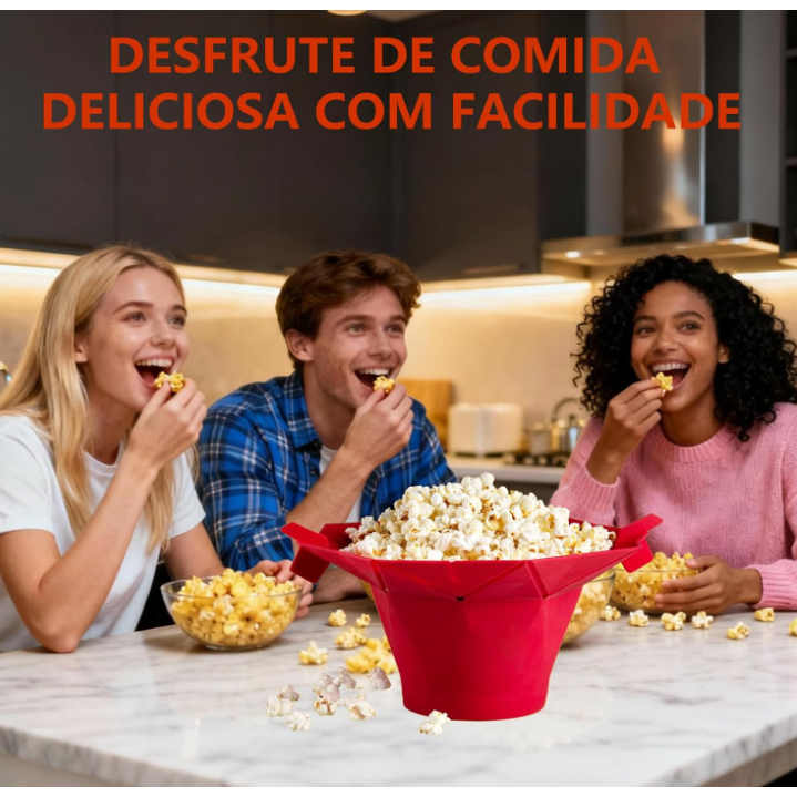 Pipoqueira Para Micro-ondas Sem Óleo Balde Pipoca Silicone Redonda Com Tampa Saudável Livre de BPA — imagem 2 de 2