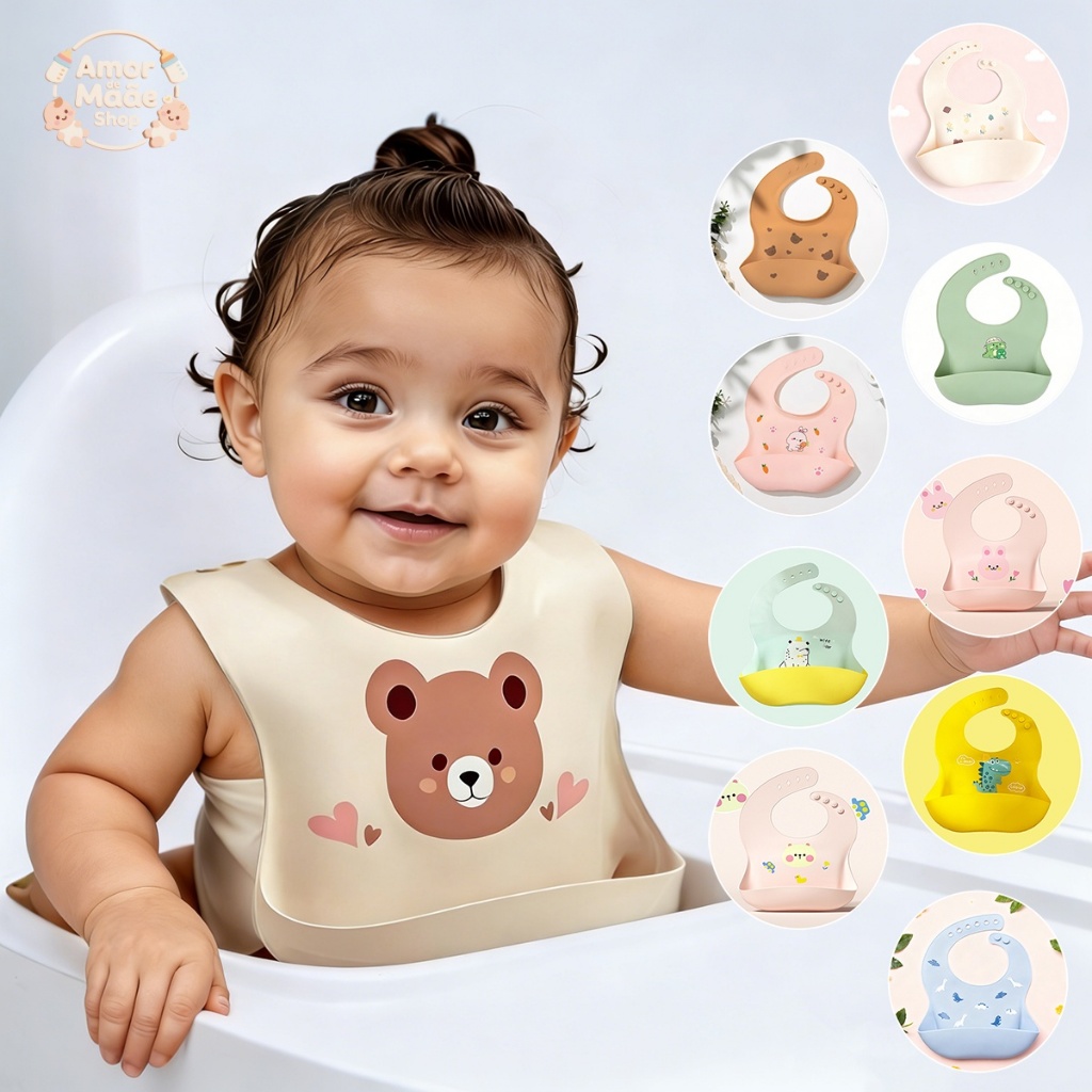 Babador Bandana Impermeável De Silicone Para Alimentação Bebê Com Pega Migalhas Ajustável Resistente E Durável Infantil