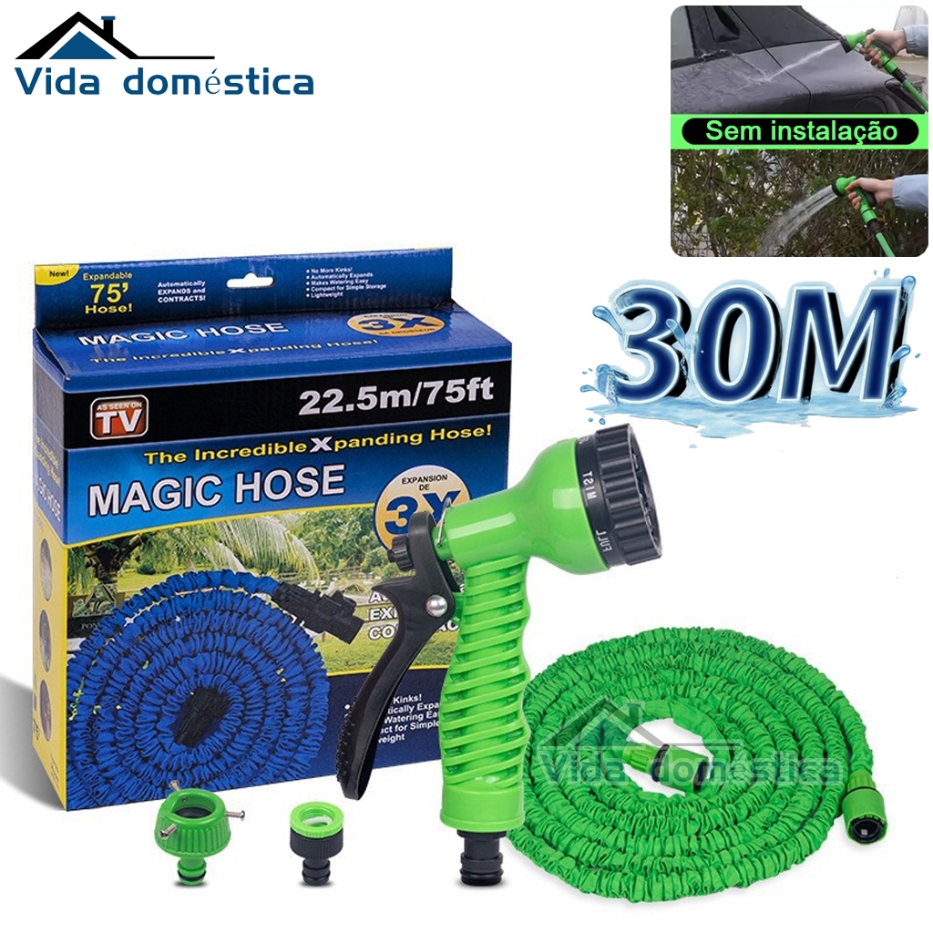Mangueira Mágica 15M/30M Extensível Elástica Flexível 7 funções Jato Jardim Lavagem de Carro