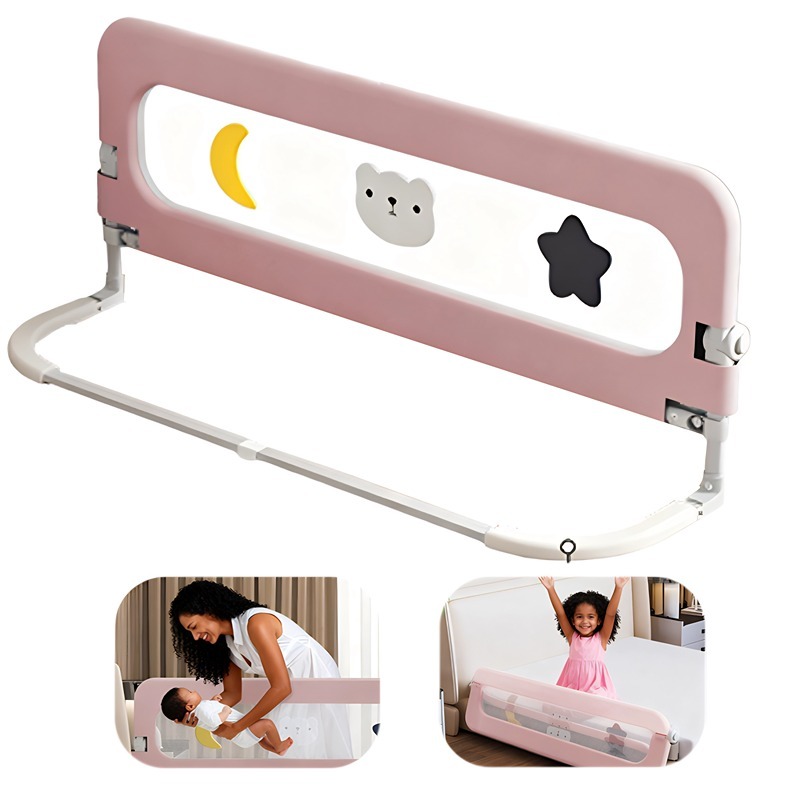 Grade de Cama com Proteção Infantil com Tela de Segurança 1,2m 1,5m 1,8m 2m Rosa / Cinza em Oferta na Shopee