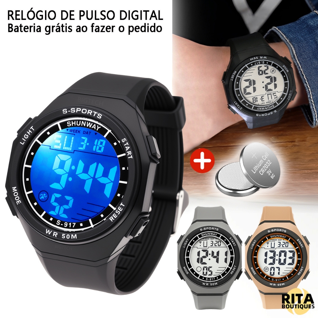 Relógio De Pulso Digital Masculino 100% a Prova d 'Água Esportivo Multifuncional com Iluminação