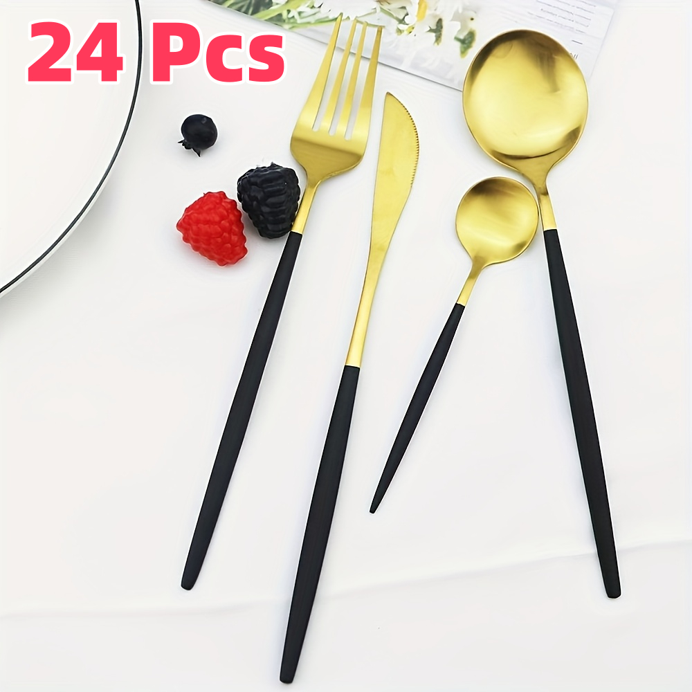 24 Pcs RosaCor Dourada  Garfo e Colher e Faca Conjunto De Talheres De Aço luxo Inoxidável