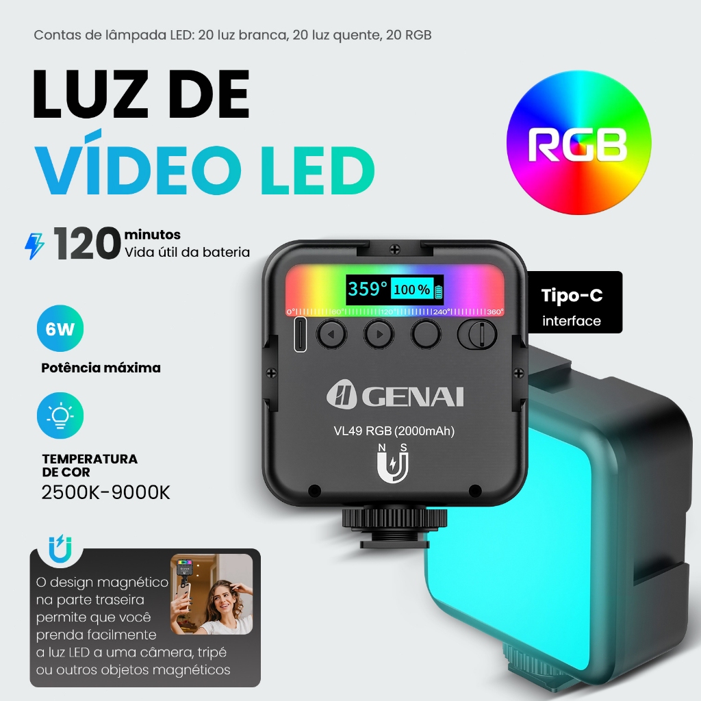 Luz RGB Luz de reposição Iluminador Vídeo Para Câmera Led ring light Para Fotografia Câmeras Profissionais HRL VL49RGB
