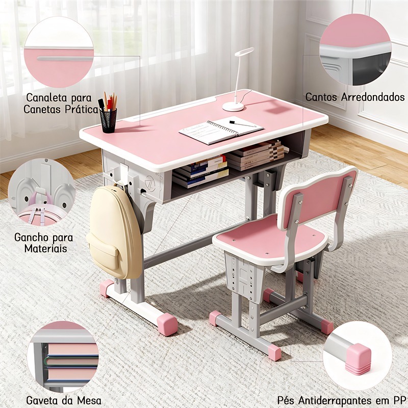 Mesa Infantil Atividade Escolar Casa Com Cadeira  C/ Cadeira Regulável resistente alta qualidade