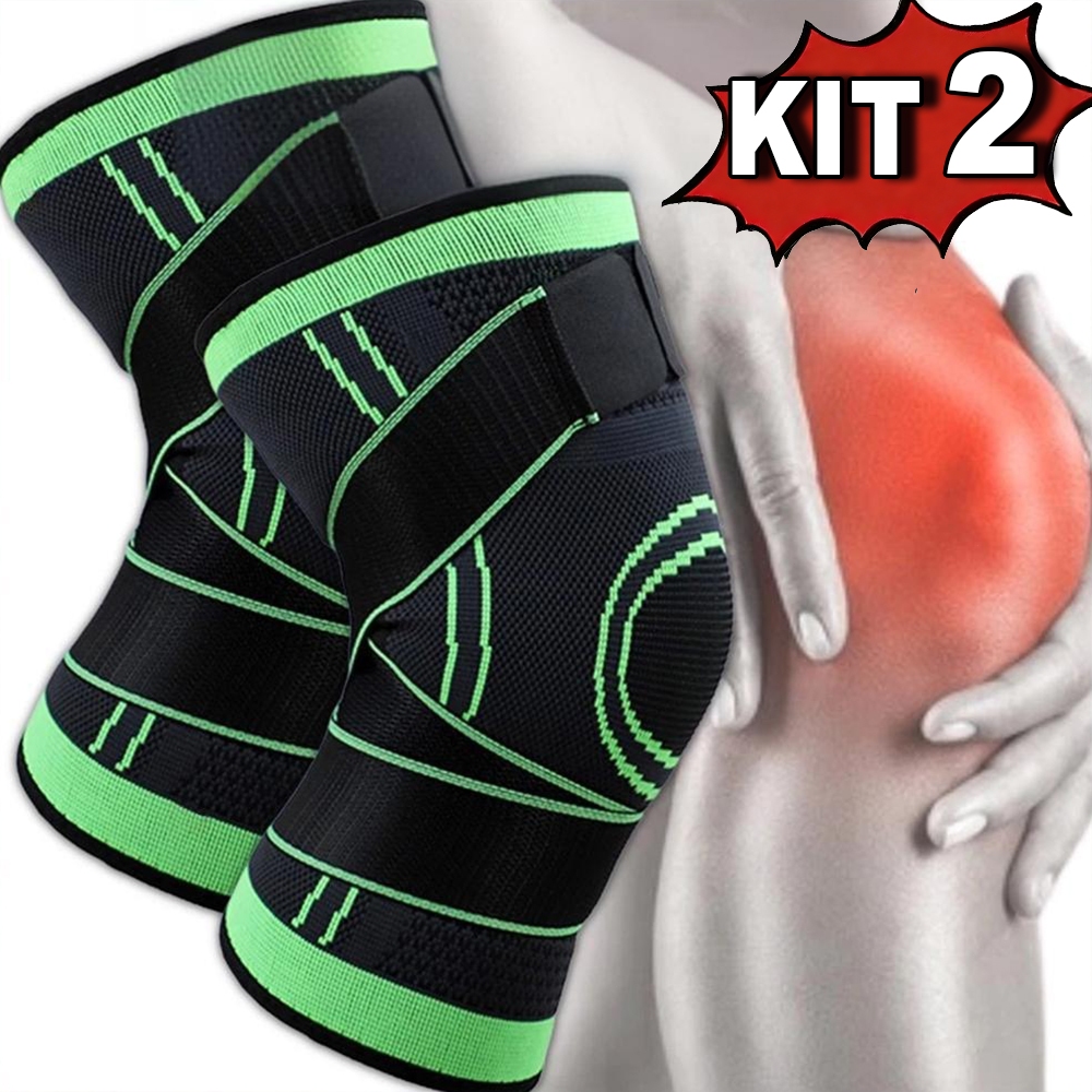 Kit 2 Joelheiras Ortopédicas｜Compressão Ajustável 360°, Estabilização para Musculação e Esporte em Oferta na Shopee