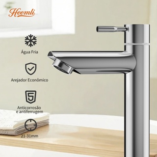 Heemli Torneira de Banheiro Cromada – Água Fria, Inox, Design Moderno, Instalação Rápida em Oferta na Shopee